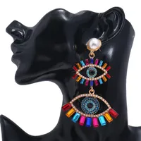 Iced Out Evil Eye Orecchini per le donne Ragazze Designer di moda Designer di cristallo Strass perla Dichiarazione Drop Earring Dangles Wedding Party Jewelry