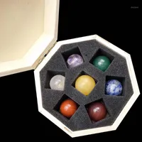 Decorative Objects & Figurines Wooden Gift Box Chakela Seven Chakras Round Ball And Irregular Ore Set Amethyst Agate Jade For Collection