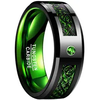 Вольфрамовое кольцо 8 мм широкий инкрустированный черный дракона шаблон зеленый углеродное волокно двухцветные мужские украшения США размер 6-16 товаров в наличии