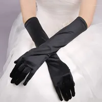 Cinq doigts Gants Fashion Long Satin Opera Fête de soirée Costume de bal Noir rouge 63cm Femmes1