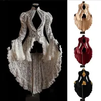 Dorywczo sukienki Kobiety Vintage Koronki Wiktoriańska Sukienka Długi Flare Rękaw Gothic Ogon Plised Hollow Out Halloween Retro Cosplay