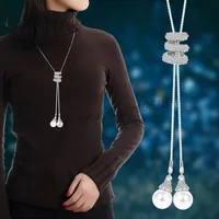 Pendentif Pendentif Tassel Collier Strasstal Crystal Pearl Long Chain Collier Nouveau Mode Femmes Métal Pull Long Pull Colliers Bijoux