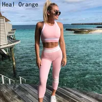 Curación de trajes de color rosa naranja Elasticidad Set de yoga de secado rápido Conjuntos de entrenamiento Leggin Ropa deportiva para mujeres Gimnasio Ropa Activa Use Womens Y200413