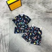 Designer Kids Black Polo Set Manica corta Logo colorato T-shirt + Shorts Suit Design Design Set di tintura Set per bambini Vestita Brand Girls Abbigliamento Cotton Rosa Tees Dimensioni 100-150