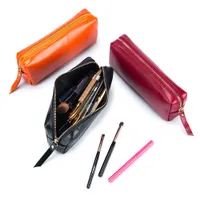 Head Layer Oil Wax Leather Pencil Bag Zipper Multi-functional Glasses Storage Coin Purse Cosmetic Bag CL-9175