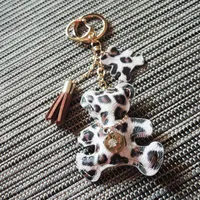 Leopard Teddy Bear Key Chains Keyrings PU in pelle nappa sacchetto a sospensione animale ciondoli charms portachiavi carino auto moda portachiavi accessori gioielli