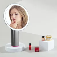 Miroir de maquillage lumineux de table de beauté avec des lumières LED, Sguten Portable Vanity Desk 10x Loupe, Cosmétique Smart rechargeable Miroir rotatif 120 °