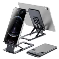 Metalen Legering Desktop Telefoon Houder Opvouwbaar Extend Ondersteuning Tafel Desk Mobile Mount Pocket Grootte Slanke stand voor iPhone 13 Pro Max iPad Samsung Verstelbare Beugel