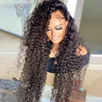 26 polegadas 180% Densidade Natural Long Curly Curly Lace Front Wigs para Mulheres Negras Perucas Diárias Wear