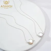 Ashiqi Natural Freshwater Pearl 925 Collar de plata esterlina 12-1m Botón Forma Joyería de perlas para mujeres 220212