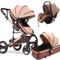 3 in 1 Baby-Kinderwagen-hohe Ansicht mit Sicherheitsauto-Sitzwagen-Zwei-Wege-Neugeborenen-Trolley-Licht-Vierräder