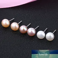 100% Naturalne Słodkowodne Pearl 925 Sterling Silver Ladies Stud Kolczyki Biżuteria dla kobiet Tanie prezent Drop Shipping