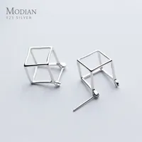 Modian Design Géométrique 3D Cube Cube Cube Boucles d'oreilles pour femmes 925 Sterling Sterling Stylish Minimalisme Bijoux Cadeau 220222