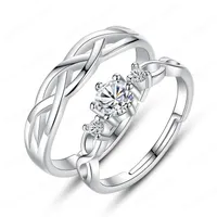 Weave ajustável anel de diamante aberto casal de prata anéis de noivado anéis de casamento para homens mulheres moda jóias