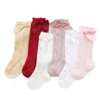 Principessa Baby Girls Calze Newborn Warm Solid Color Long Tube Leggings con bowknot Decoration 0-3years Girls 'calzini