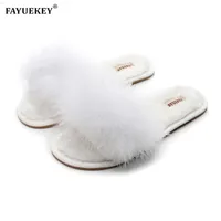 Fayuekey Spring夏冬ホームコットン豪華な毛皮のスリッパ女性屋内床の寝室フラットシューズ220224