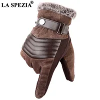 LA SPEZIA Brown Mens Leather Gloves Real Pigskin Russia Winter Gloves Warm Thick Driving Skiing Men&#039;s Gloves Guantes Luvas LJ201221