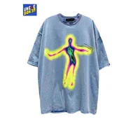 Uncledonjm zniekształcony portret Drukowanie z krótkim rękawem T-shirt Hip-Hop Summer Streetwear Oversized Retro Men T Shirt 220209