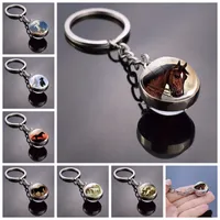Horse Keychain Horse Picture Glass Ball Keychain Double Side Glass Cabochon Cabochon Glass Pendant Metal Keyring Animal Jewelry