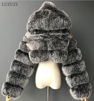 Luzuzi 새로운 겨울 모피 자른 가짜 모피 코트 여성 2020 후드 따뜻한 모피 재킷 숙녀 Manteau Femme와 솜털 탑 코트