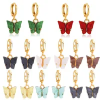 Nieuwe Kleurrijke Acryl Butterfly Dangle Oorbellen Voor Vrouwen Koper Oor Drop Verklaring Hoop Oor Clips Oorbellen Mode-sieraden Gift