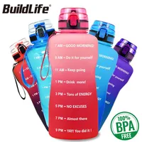 BuildLife 1.3L 2L 64oz Motivational Water Bottle with Time Marking a Free Tritan Fitness Gym Jug Sport Plastic Drinking Filter 220119