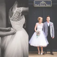Vintage 1950&#039;s Polka Dotted Short Wedding Dresses Tea Length Bride Dress 2021 Vestidos de Novia Summer Beach Petite Bridal Gowns Low Back