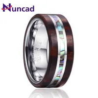 NUNCAD Men's Engrave Name Rings 8MM Ebony Wood Grain Natural Abalone Shell Tungsten Steel Ring Wedding Band Boyfriend's Gift 220115