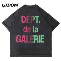 Gtdom Men Fashion Cards Hyun Chae Gradual Change Print Short Sleeve T-shirt Summer Wash Worn Out Spacious