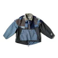 남성용 재킷 21AW Kapital Hirata 및 Hiro Polar Fleece Checker Splicing Tooling 컬러 일치 따뜻한 높은 목 자켓