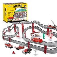 Luta contra incêndios Cidade Elétrica Carro de Trilho Edifício City Toy Set, Brinquedo Da Trilha da Criança, Com Carro, Caminhão