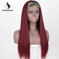 ブラック女性のためのヘアピースのkookastyle合成ヘッドバンドのかつら長いストレート赤の茶色の波コスプレの髪耐熱性0121