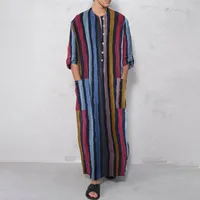 Alta Qualidade Novo Outono Médio Oriente Mens Sleepwearss Longsleeved Imprimir Listrado Longo Pijamasd Camisa Muçulmana Robe para Homem