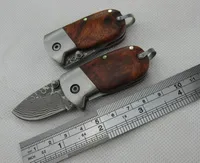 1Pcs New 3.46 Inch Damascus Pocket Folding Knife VG10 Damascus Steel Blade Shadow Wood + Steel Head Handle EDC Knives