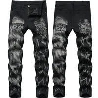 Men's Jeans Arrive Slim Stretch Black High Quality Witch Printing Street Fashion Pants Light Luxury Sexy Casual Men;