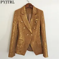 Pyjtrl Donne Fashion Gold Tuta cappotto doppio petto slim fit blazer femme y201026