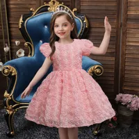 Summer Flower Girl Bridesmaid Dress Pink Pattern Design Kid Evening Dress for Party Girl Princess's Birthday Dress