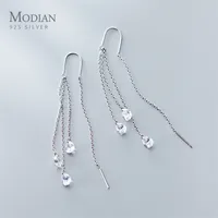 Modian Trendy Wedding Earring for Women 925 Sterling Silver CZ Long Chain Tassel Water Drop Dangle Fine Jewelry 220209