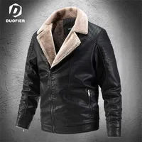 Winter Leather Jacket Biker Coat Men Plus Velvet Turn Down Collar Casual Jaqueta De Couro Masculina Man Faux PU Leather Coats 220113