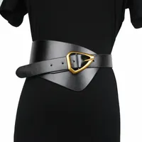 Nuevas mujeres cuero ancho cintura cintura metal triángulo pin hebilla corsé cinturón moda hembra cummerbunds suave grandes cinturas cinturones j1209