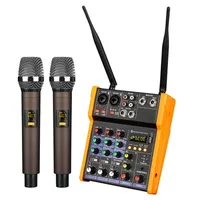 Ses Kartları 4 Kanal Bluetooth Mikser Taşınabilir Ses DJ Konsolu Ile Kablosuz Mic ile Ev Açık Sahne Kilise Okulu