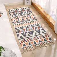 Hand gewebt Teppich für Wohnzimmer Langer Boho Muslim Schlafzimmer Retall Quaste Floor Matte Baumwolle Leinen Geometrische Fläche Rug Home Decor1