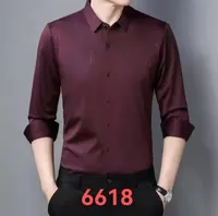 Brand New Burgundy Black Blue Men Shirt soft and silky with bright diamonds Long Sleeve Groom Shirt Men Small pointed collar fold Formal Occasions Dress Shirts 02