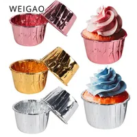 その他のお祝いのパーティー用品Weigao 50pcsカップケーキペーパーカップゴールドローズケーキベーキングマフィンカップ結婚式の誕生日トレイ型装飾ツール1