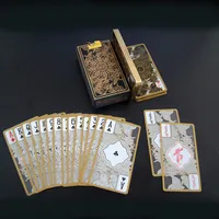Rood / Zwart Plastic PVC-kaarten Game Waterdicht Transparant Gouden Dragon Patroon Speelkaarten Creative Gift
