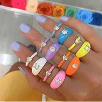 2022 Ins Color Rainbow Fashion Rings for Women Finger Jewelry Clear Cz Colorful Neon Enamel Open Adjusted Dome Ring