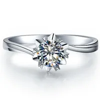 18K Vitguldpläterad 0,5ct Snowflake 925 Ring Sterling Silver NSCD Simulerad Diamond Solitaire Engagement Ring för Kvinnor Skicka från USA