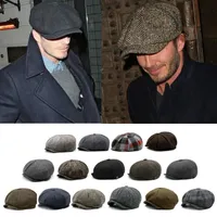 피크가있는 눈면 모자 뉴스 보이 플랫 모자 클래식 헤링본 트위드 100 양모 베이커 소년 Gatsby 빈티지 8 패널 모자