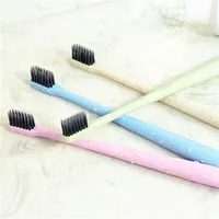 Environmental Portable Wheat Straw Handle Toothbrush Flat Environment-friendly Bamboo Charcoal Toothbrush 4 Colors Choose a23