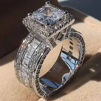 Vintage Court Mens Ring Silver Princess Cut CZ Steen Engagement Wedding Band Ringen voor Dames Sieraden Gift